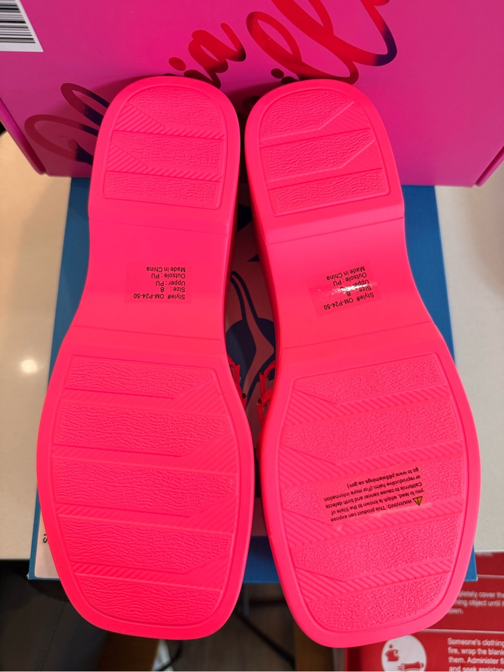 New Women’s Olivia Miller Neon Pink Multi-Strap Slide Sandals - Picture 5 of 6